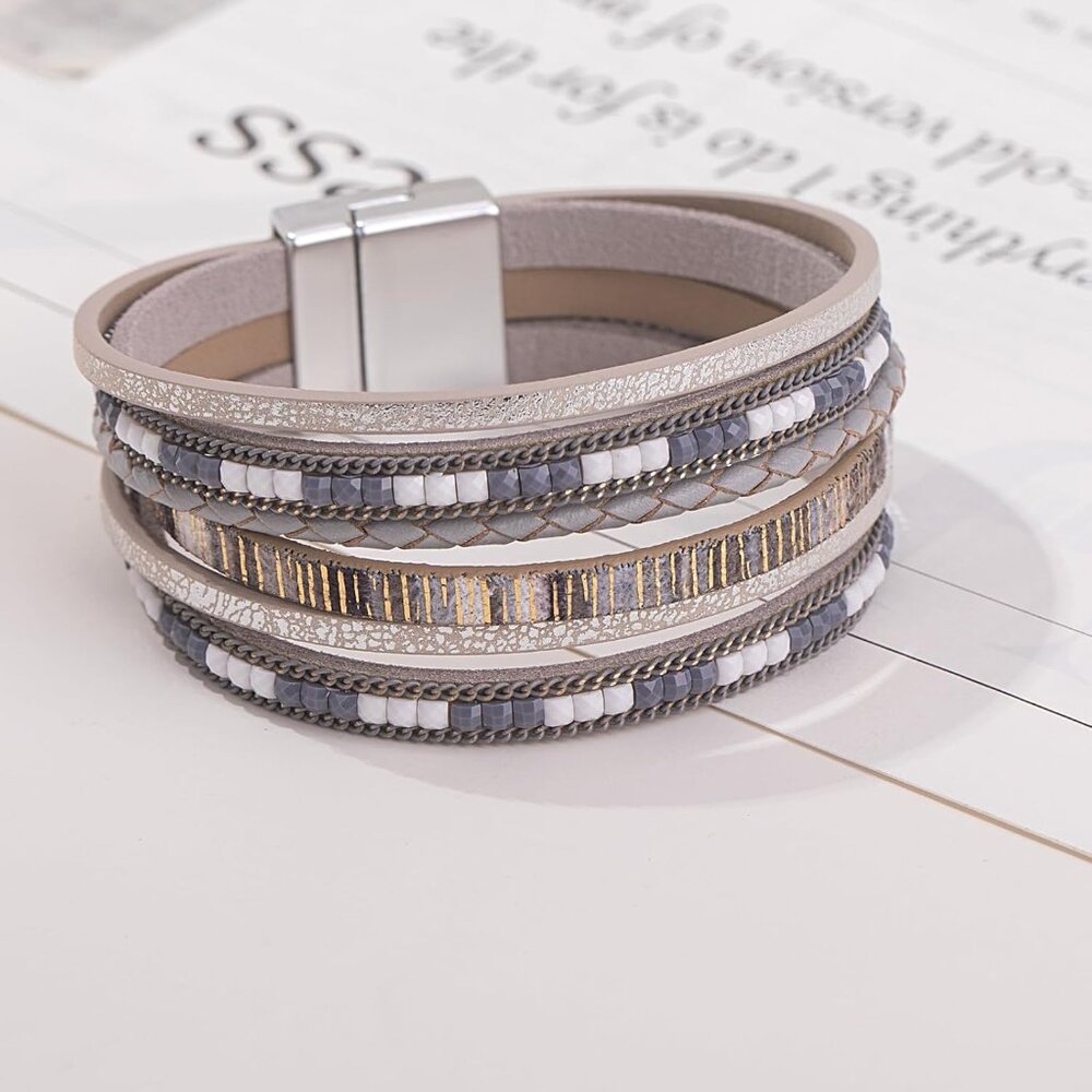 Boho Leather Wrap Bracelets Stackable Chain Magne… - image 7